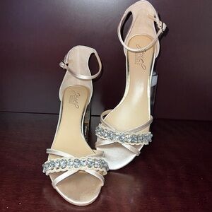 Jewel Badgley Mischka Gold Heels with Rhinestone Embellishments